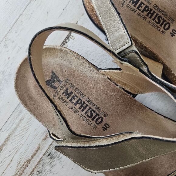 Mephisto Agave Gold Metallic Leather Comfort Air Relax Hook And Loop Sandals 40 - Picture 5 of 6